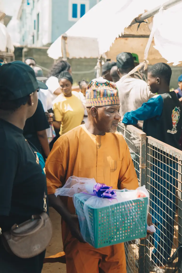 Relief items handed over one by one.
